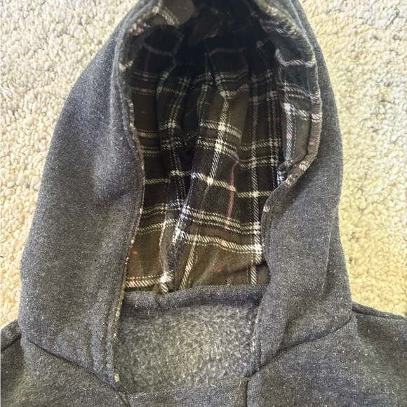 Handmade Gray Kids Hoodie Lined With Green Plaid Size 2T - Picture 3 of 4